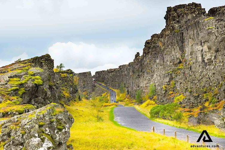 walking path in thingvellir national park in iceland