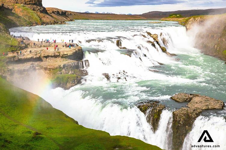 gullfoss falls in summer on sightseeing tour