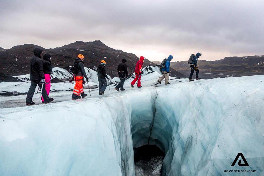 group glacier hiking on solheimajokull