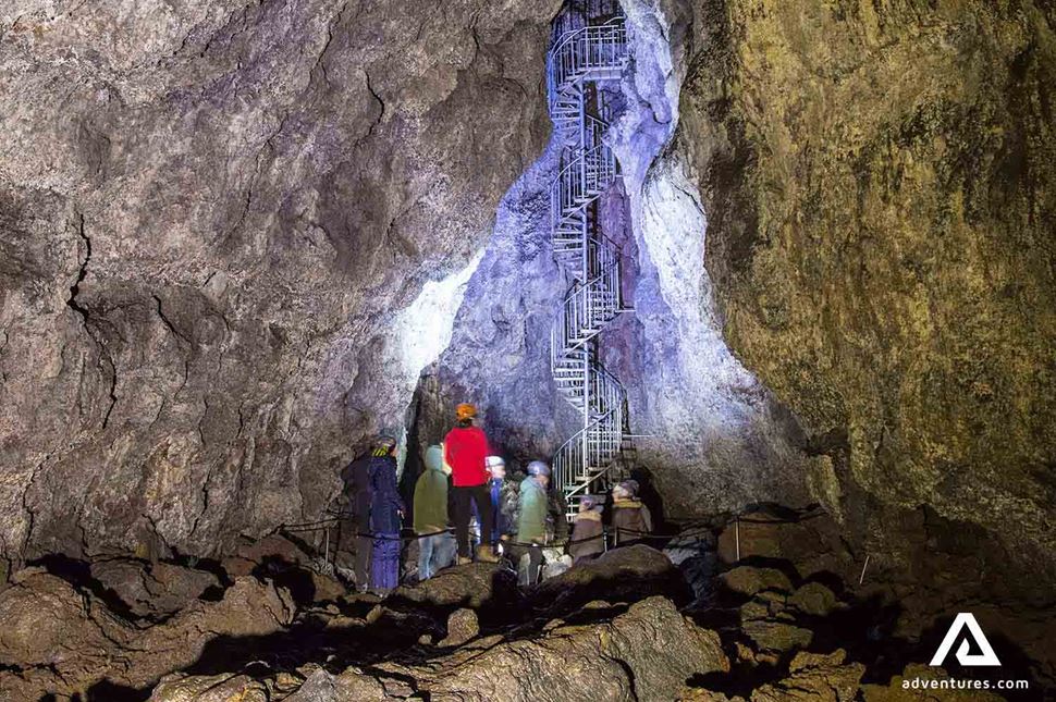people in Vatnshellir Lava Tube Cave