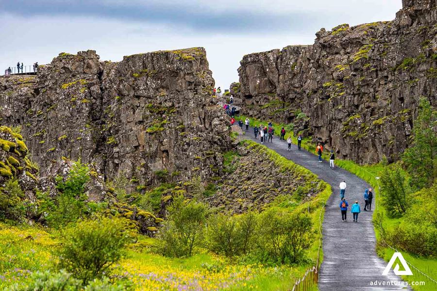 people walking in thingvellir