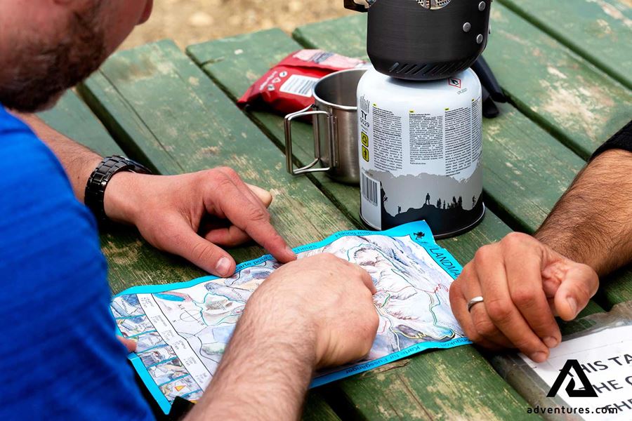 looking at a hiking map