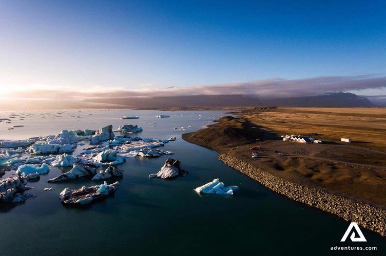 flying above jokulsarlon glacier lagoon