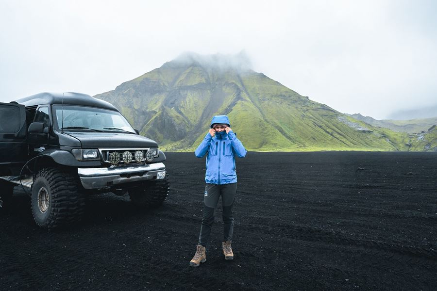 Tourist Posing Katla Volcano