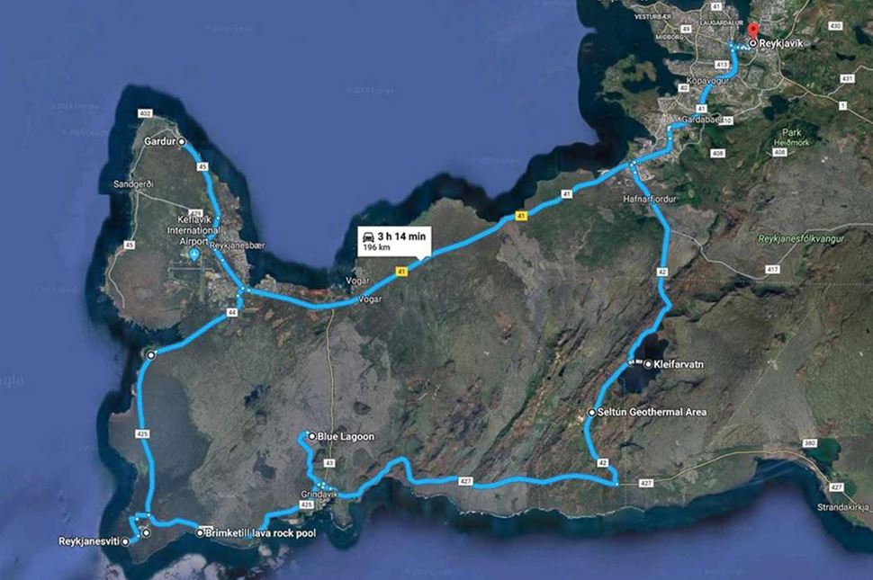 driving road map in reykjanes in iceland