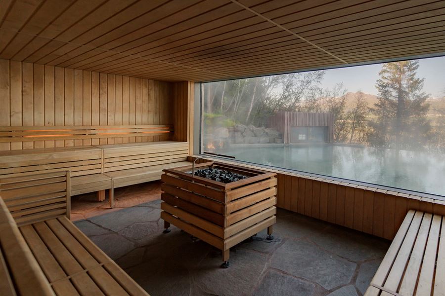 Inside Of A Sauna At Forest Lagoon in iceland