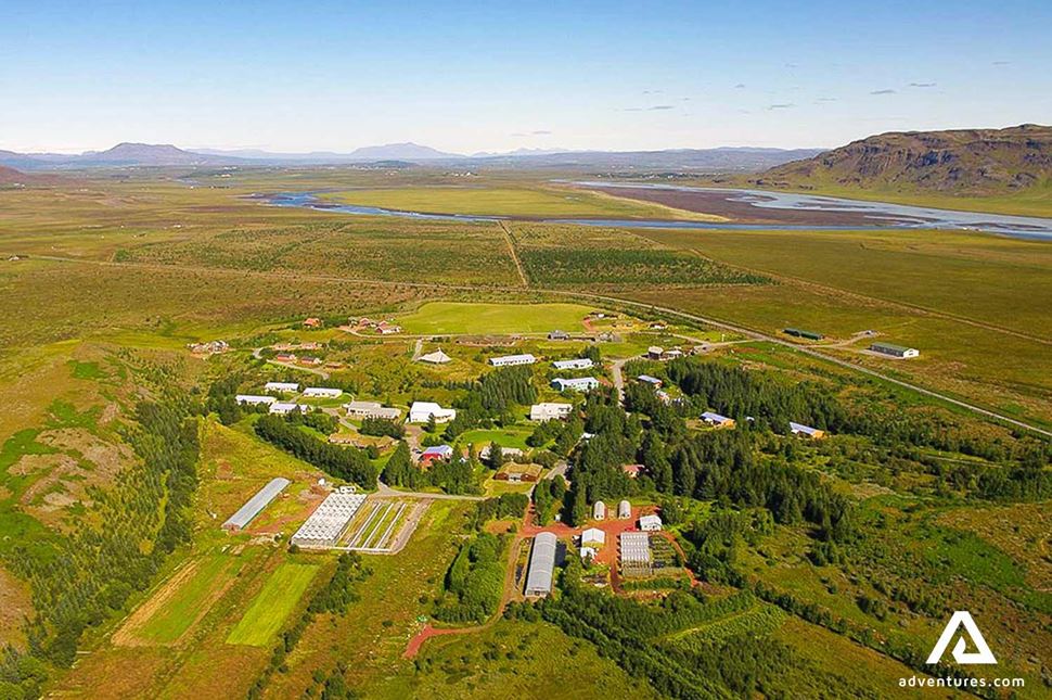 aerial view of solheimar ecovillage in iceland