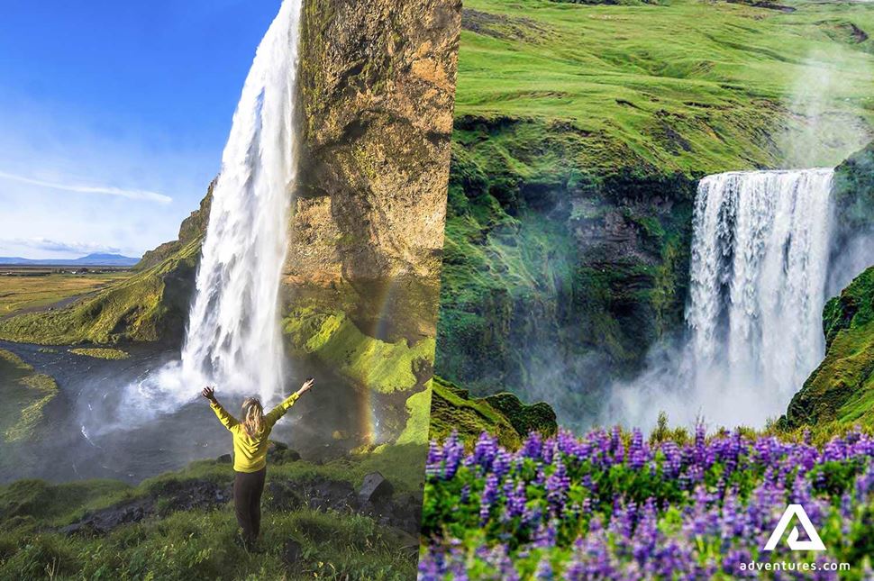 skogafoss and seljalandsfoss waterfalls in south iceland