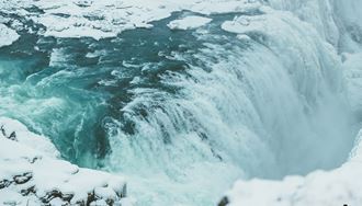 Frozen Gullfoss Waterfall In Iceland
