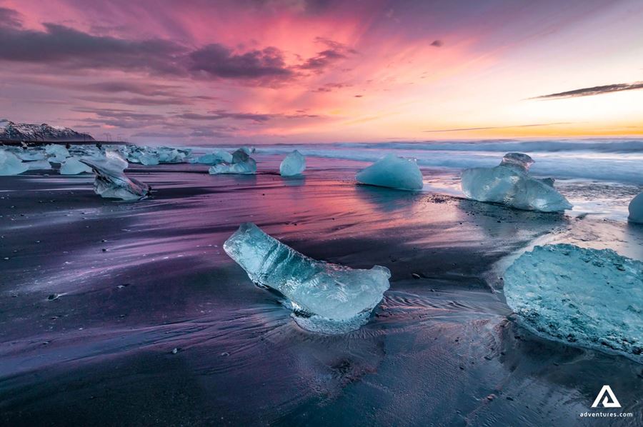 diamond beach at sunset