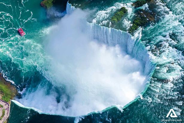 aerial drone view of niagara falls in canada
