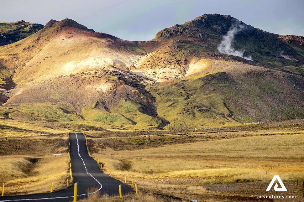 mountain road near grindavik town in reykjanes