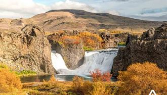 Hjalparfoss Waterfall in autumn in iceland