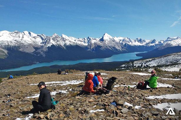 Panoramic View of Rocky Mountains and Jasper Lake