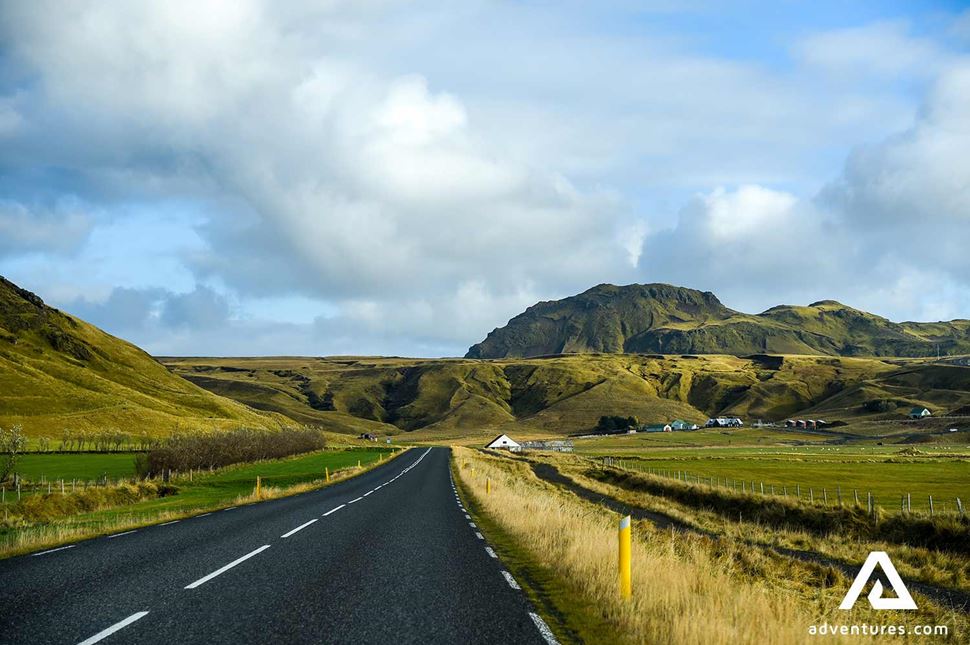 view of ring road in summer near Vik