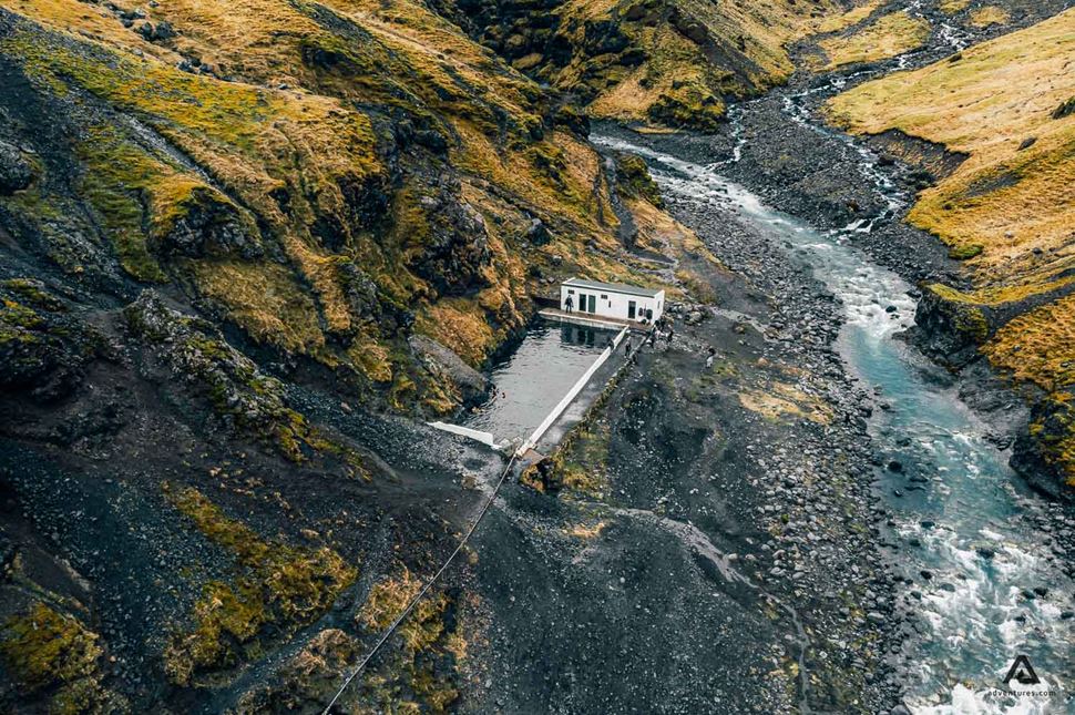 Aerial view of Seljavallalaug Swimming Pool