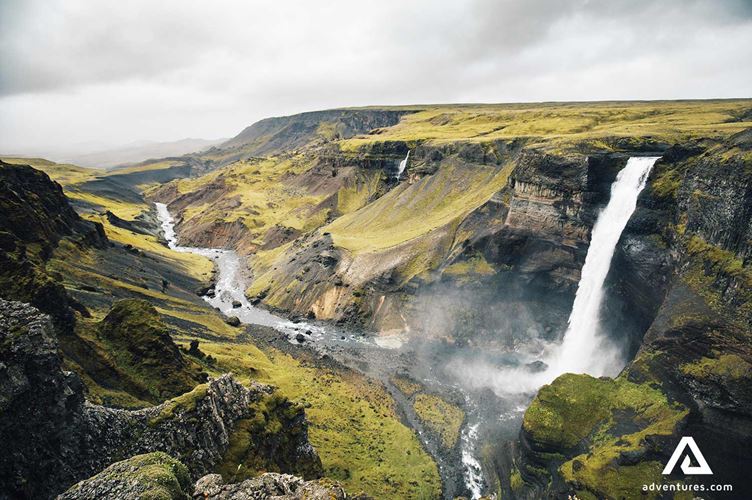 haifoss waterfall view near landmannalaugar in iceland