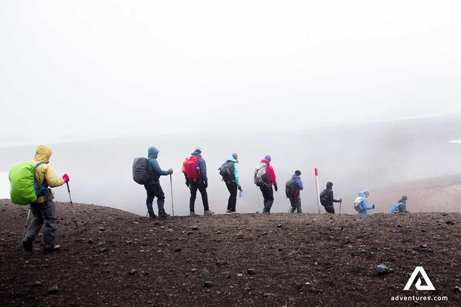 trekking in laugavegur on a foggy day