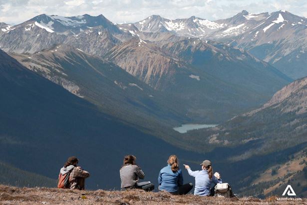 People enjoying mountain scenery