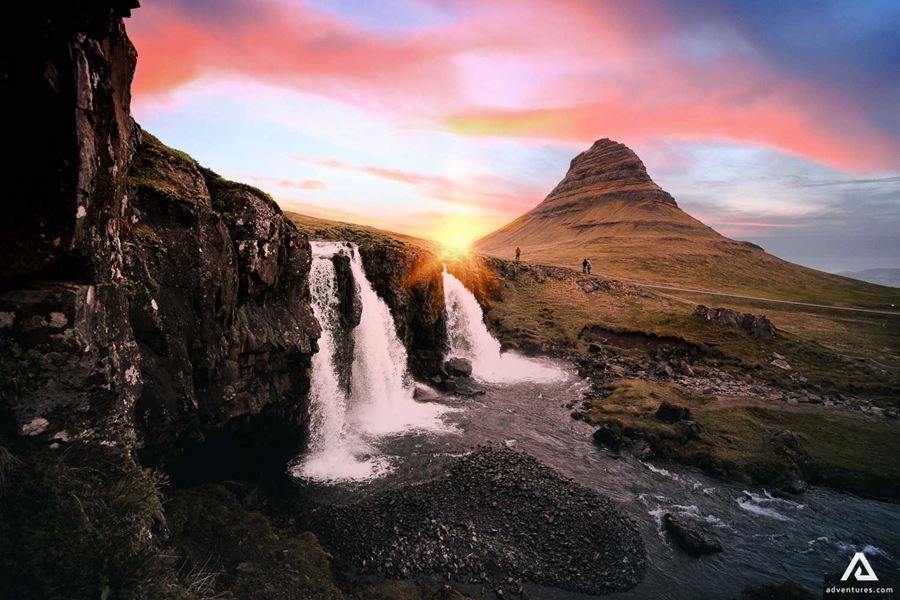 Mt. Kirkjufell and waterfall landscape