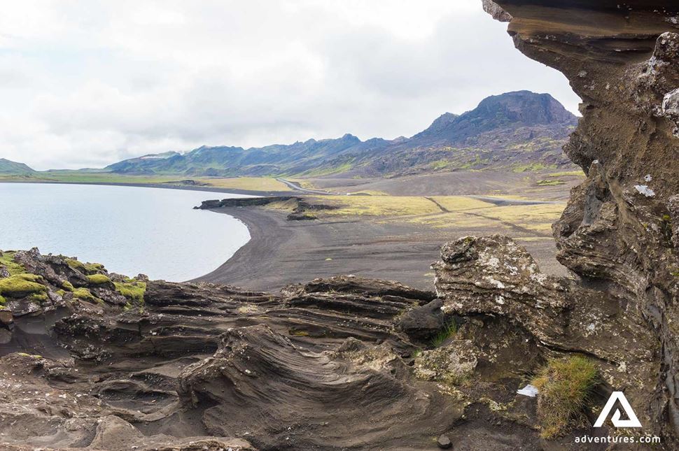 kleifarvatn lake view from a hill in reykjanes