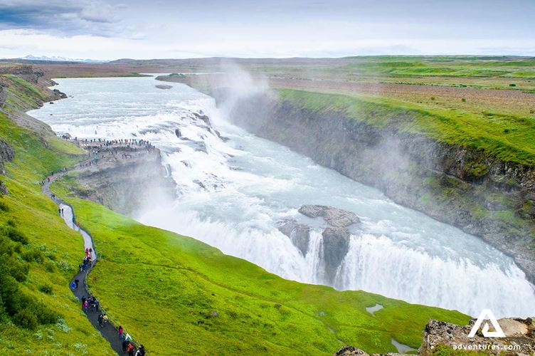 sightseeing around gullfoss waterfall in summer