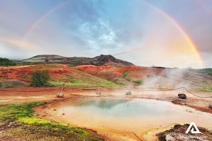 rainbow above geysir area