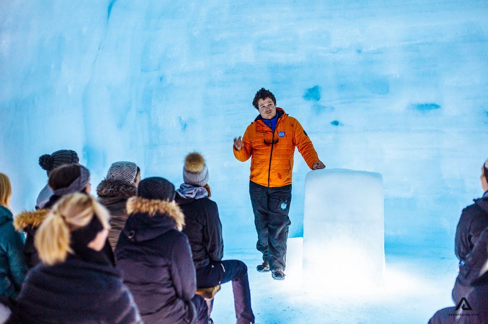 Guided tour inside Into the Glacier ice cave