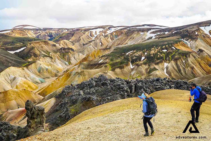 hiking through landmannalaugar