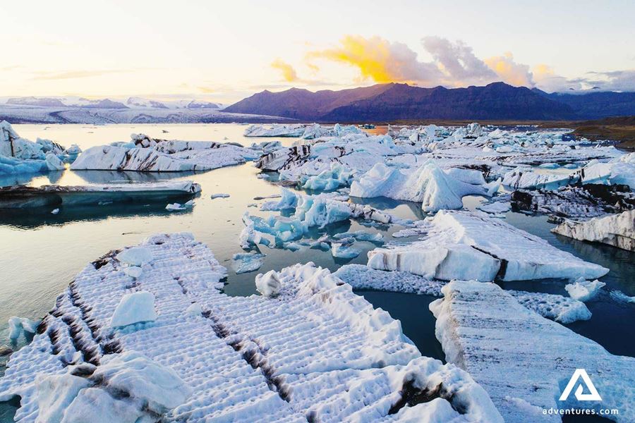 aerial view of icebergs in jokulsarlon