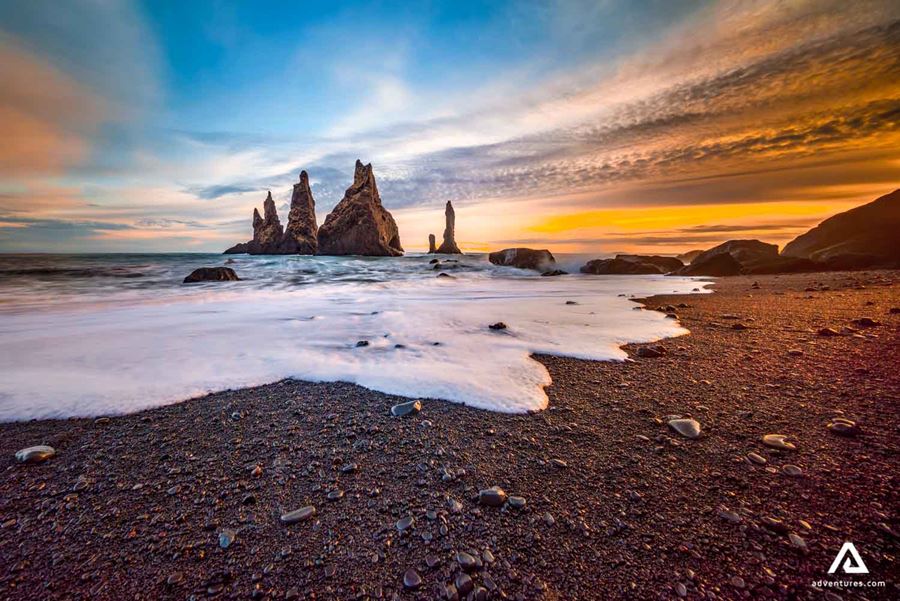 reinisdrangar cliffs at sunset