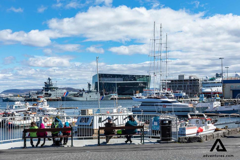 old reykjavik harbor with small boats